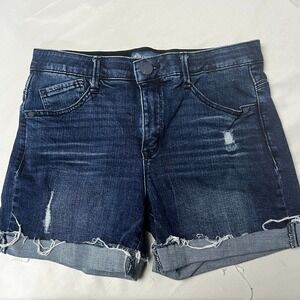 Democracy Denim Shorts Distressed Cuffed Dark Wash Stretch 4.5" Inseam Size 10